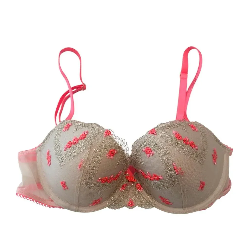 Victoria's Secret Dream Angels Floral Cream Orange Embroidered Bra 32D